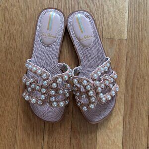 Sam Edelman Pink Pearl Embellished Slide Sandals - Never Worn